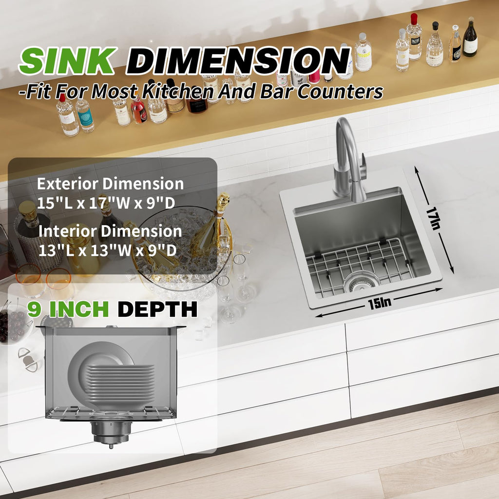 15x17 Inch Workstation, Drop-in, Stainless Steel