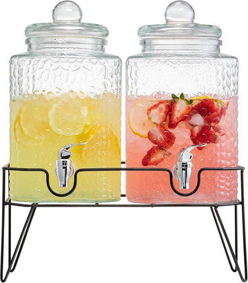 Glass Beverage Drink Dispenser w/Metal Stand, 1.5 Gal - Set of 2