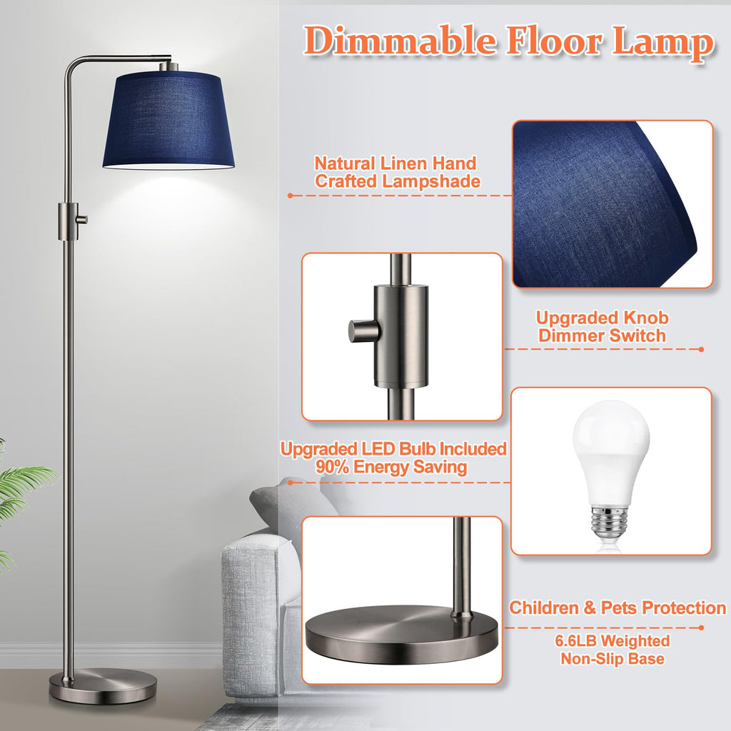Dimmable Floor Lamp, 1000 Lumens LED Edison Bulb Included, Brushed Nickel Arc Standing Tall Floor Lamp with Blue