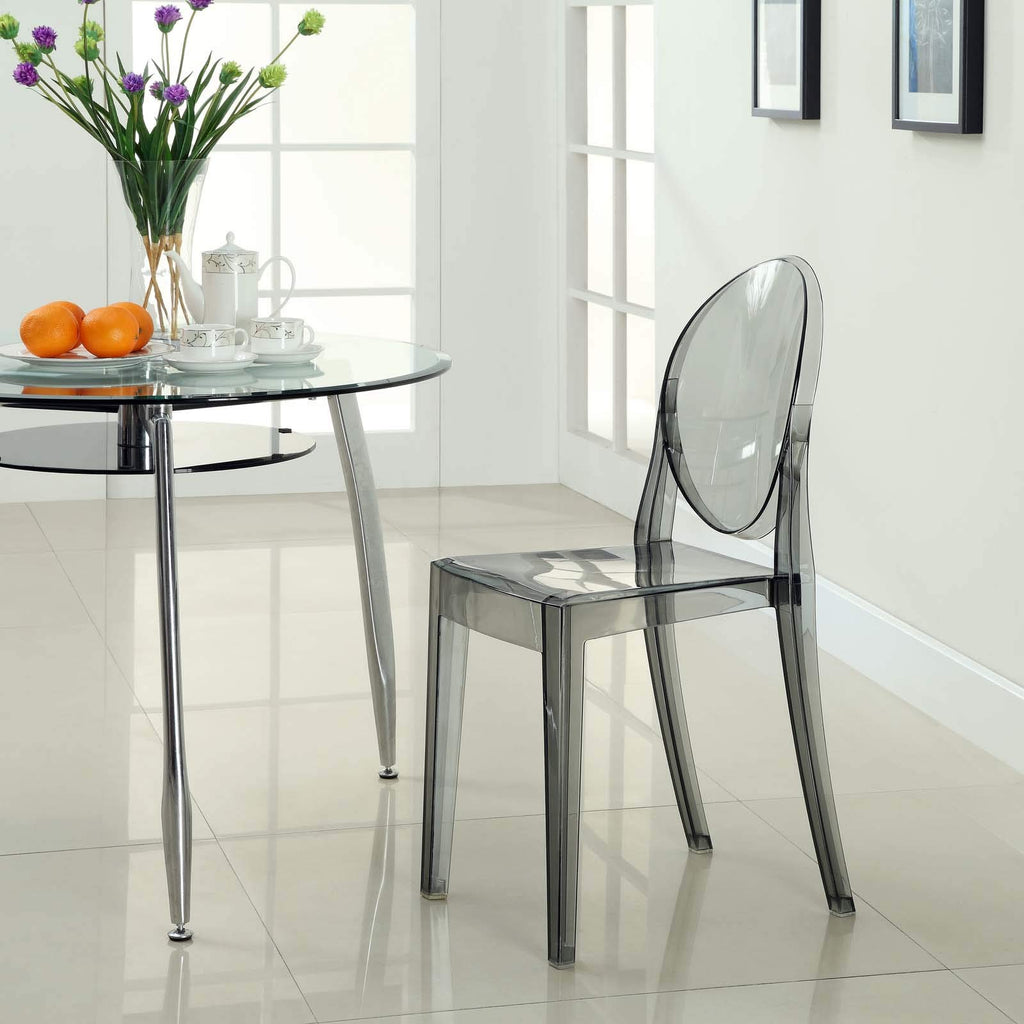 Casper Modern Acrylic Stacking Kitchen and Dining Room Chair in Smoke - Fully Assembled