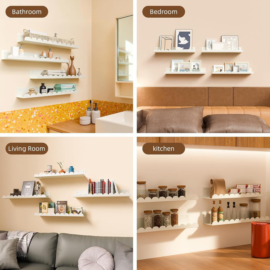 Nursery Book Shelves,Kids Wall Bookshelf Toy Storage,17 Inch Metal Floating Shelves Set of 4,Wall Shelves, Kids