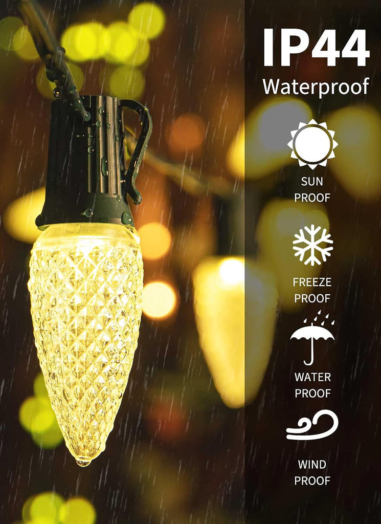 C9 Christmas String Lights Outdoor Led Fairy Lights Faceted Strawberry Lights Extendable UL Certified for Party