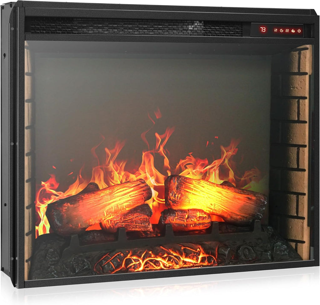 28 Inch Electric Fireplace Heater, 1500W 5000 BTU Indoor Space Heater with Timer, Realistic Log Flame and Crackling Sound for TV Stand or Mantel Use