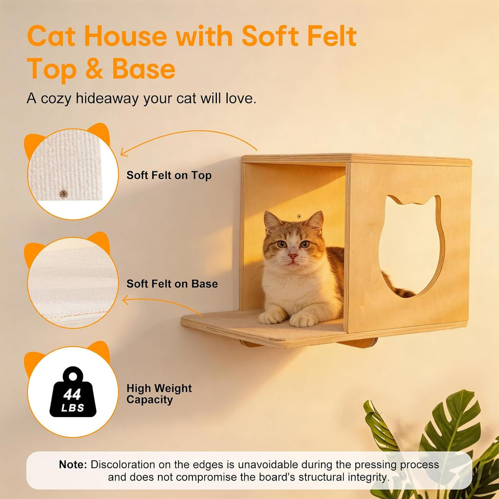 8-in-1 Cat Wall Shelves for Large Cats, Wall Mounted Cat Furniture with Feeding Station&Extra Wide Hammock, Heavy