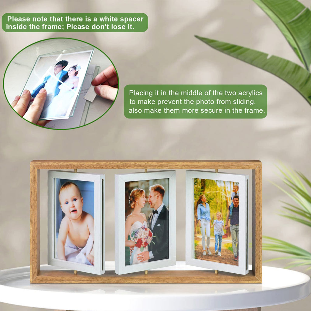 4x6 Rotating Picture Frame Desktop Rustic 4x6in Wooden Photo Frames, Double Side-Display 6 Photos, Floating 4x6