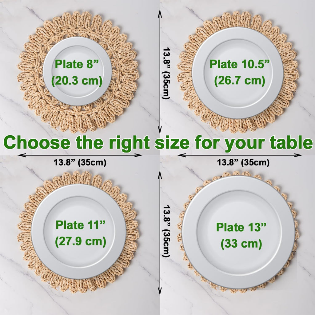 13.8" Round Woven Corn Husk Placemats - Set of 6