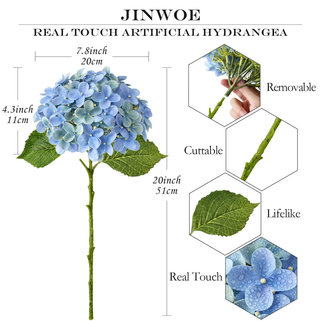 4Pcs Artificial, 20" Lifelike Latex Silk Real Touch Faux, Artificial Hydrangeas Bouquet for Wedding Centerpieces