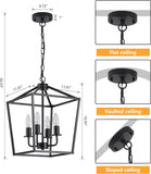 Black Industrial 4 Light Lantern Chandelier Ceiling Light Fixtures Farmhouse Metal Cage Rustic Geometric Pendant Light for Kitchen Island Entryway Dining Room Stairs and Hallway A128-B0CJ4L73V3