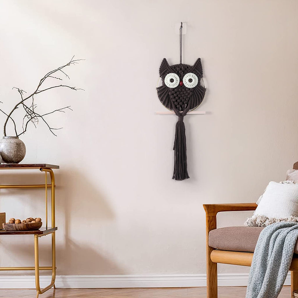 Owl Chocolate Cotton Macrame Wall Hanging Tapestry Home Decor Art and Bronze Craft Wonderful Decoration Woven Boho