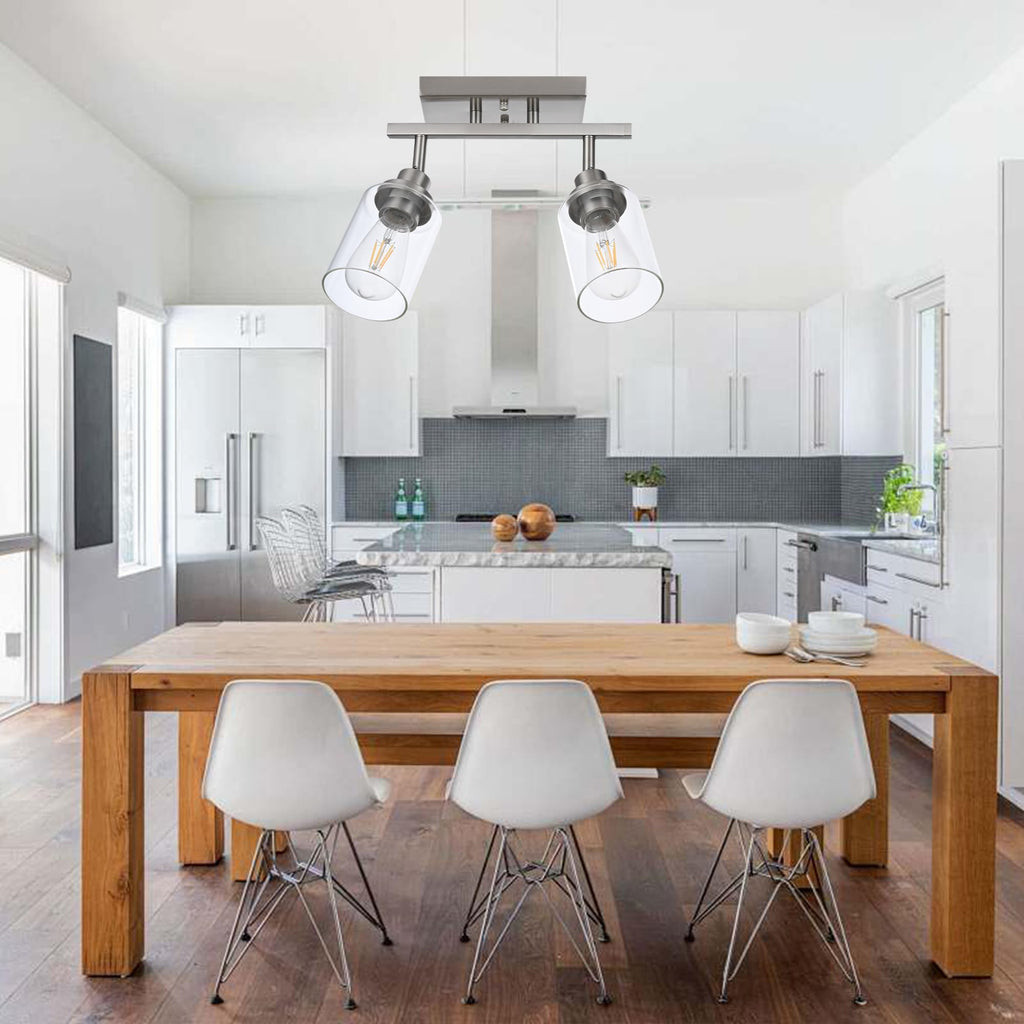 2 Light Track Lighting Kit Brushed Nickel Kitchen Track Lighting Fixtures Ceiling Mount Bathroom Vanity Wall Scones