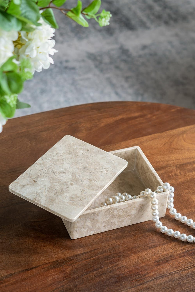 Beige Rectangular Marble Box - Decorative Storage, Home and Office Tabletop Decoration, Living Room Console Table