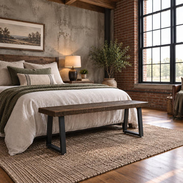 Rustic Revival Reclaimed Barnwood Bench, Solid Wood with Metal Base, Modern Farmhouse Style, 2-Inch Thick Top, (38x12)