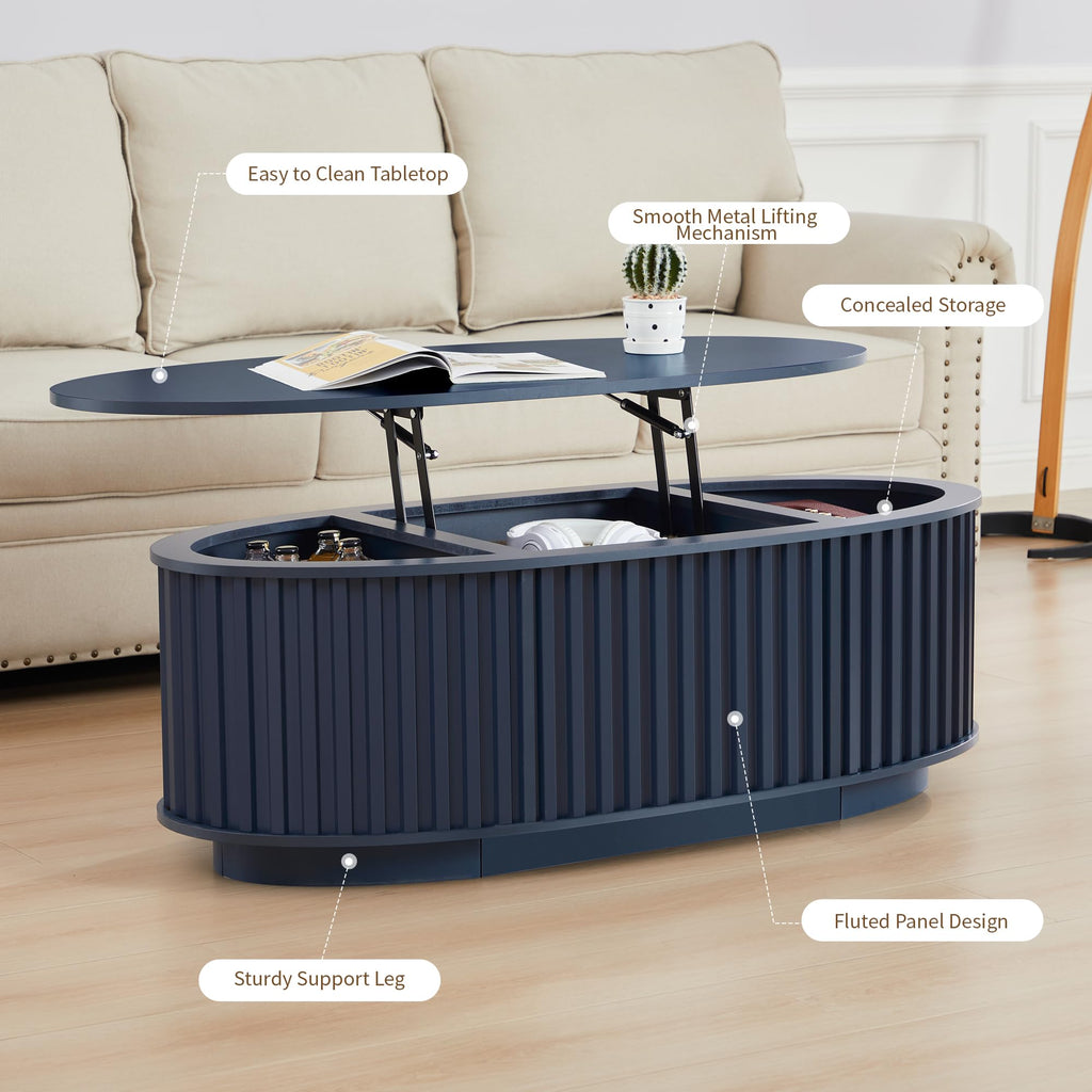 43.3'' Oval Lift Top Fluted with Hidden Storage