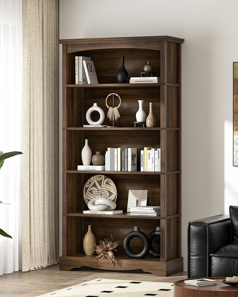 5-Tier Wooden Bookshelf, 31.5" W x 65" H ×9.9" D Bookshelf with Storage