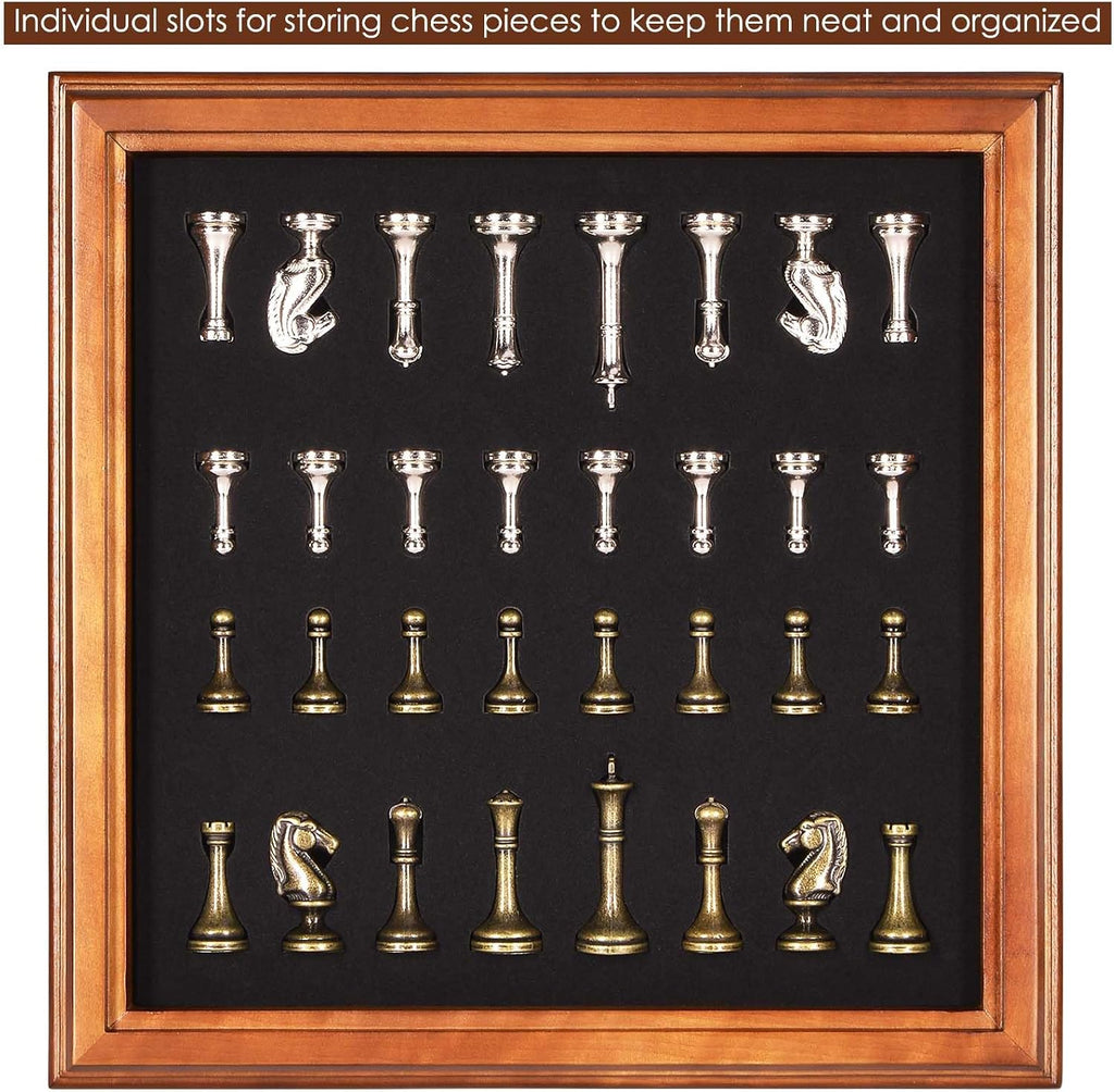 Wooden Chess Board Set with Pieces Storage for Adults Kids, 12.5 Inch Chess Set with Metal Pieces, Unique Chess Game