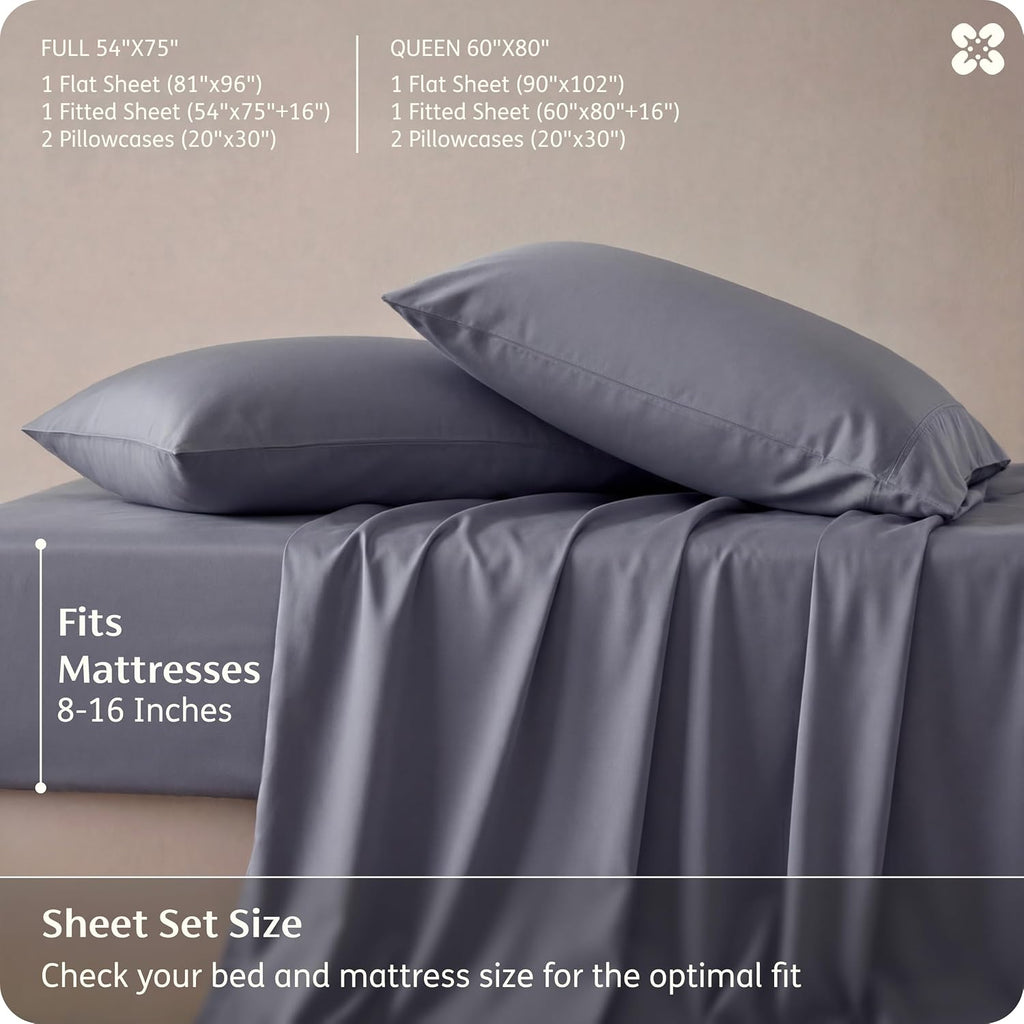 Queen Sheet Set, Cooling Sheets for Queen Bed Set, Rayon Derived from Bamboo, PureWoven, Breathable & Soft, Deep