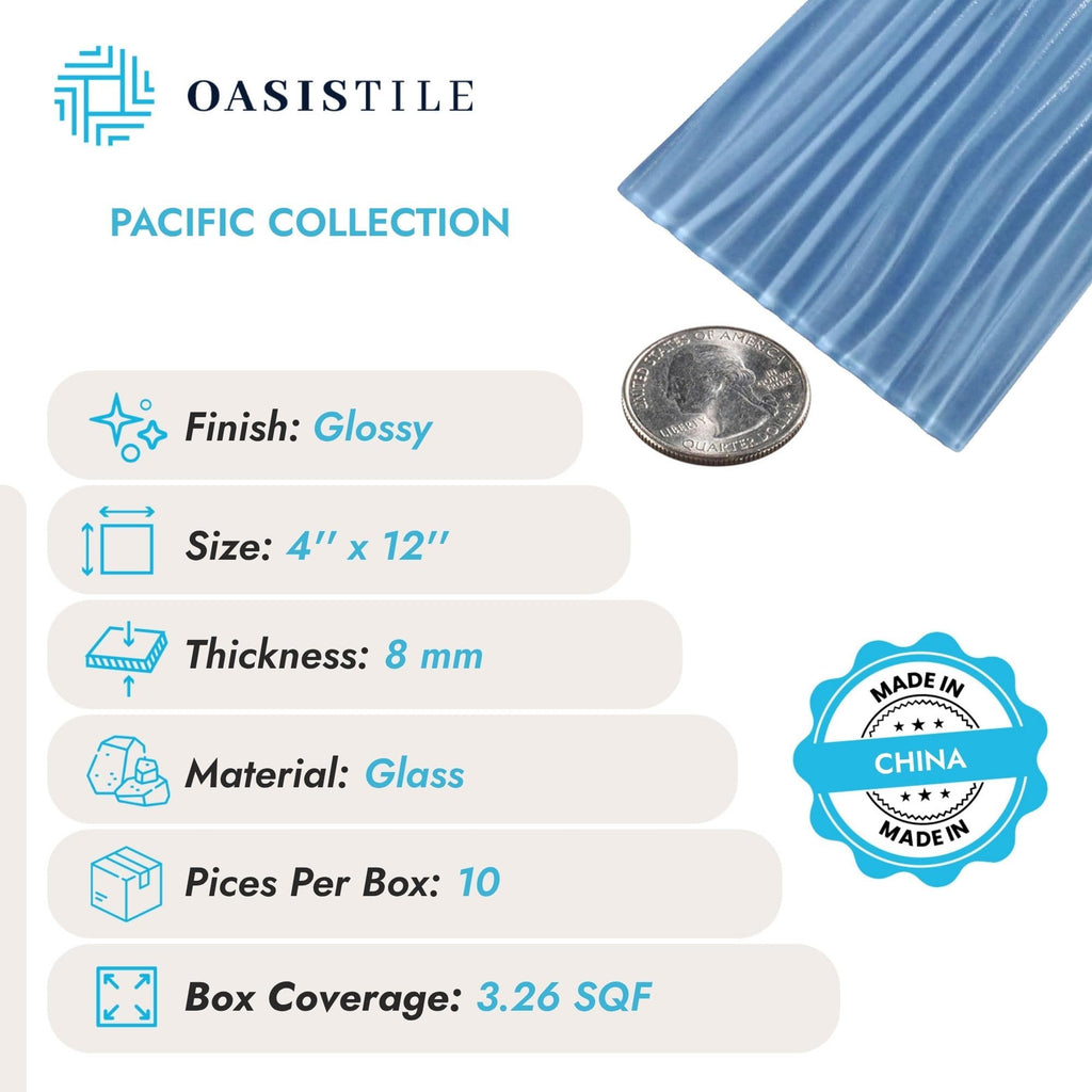 Oasis Tile Pacific Ocean Blue Wave | 4x12 Glossy Glass Subway Tile