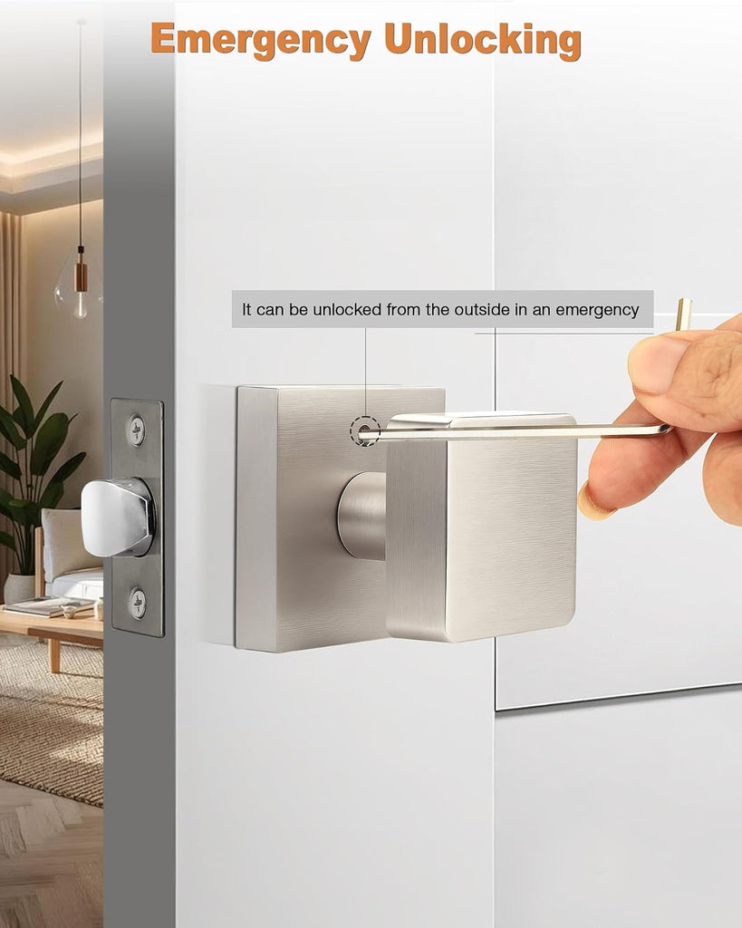 6 Pack Brushed Nickel Square Door Knobs, Modern Heavy Duty Design Door Handle Bathroom, Keyless Privacy Interior Door