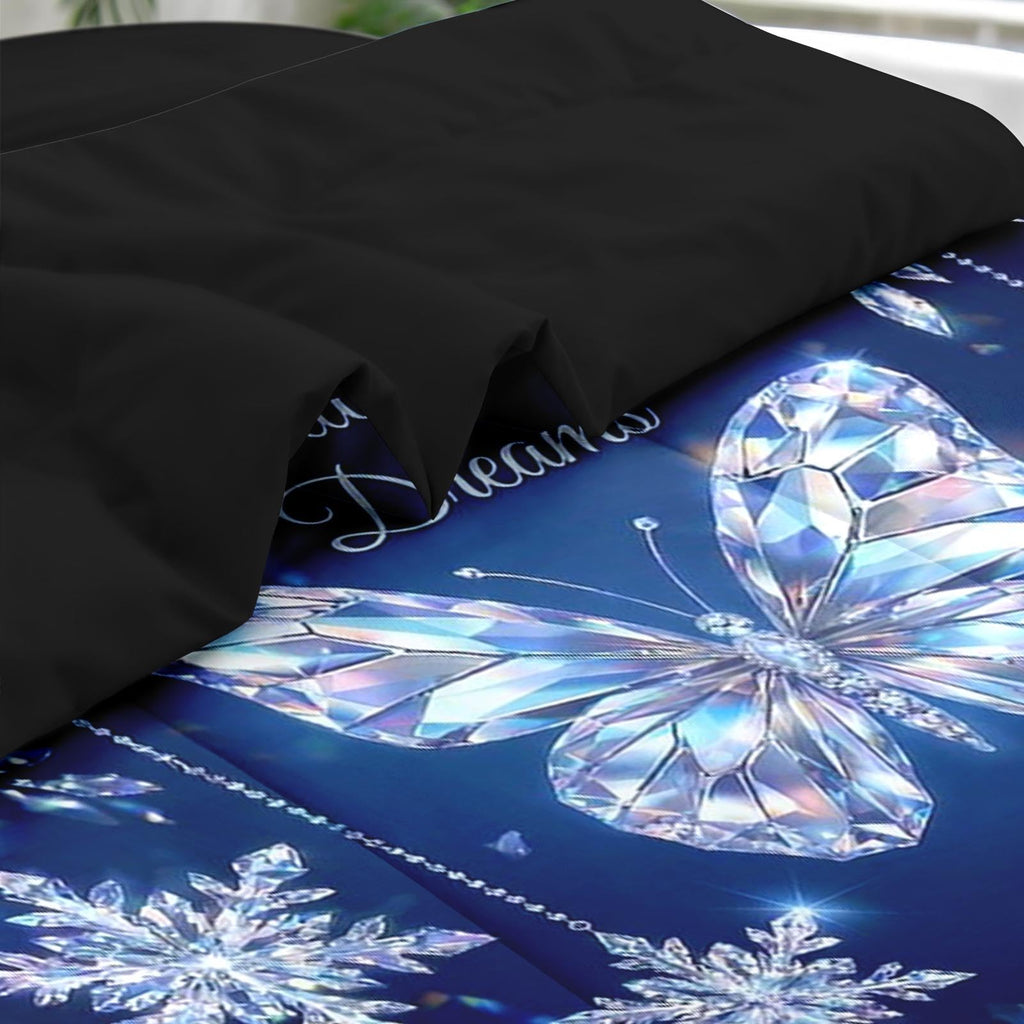 Queen Comforter Set with Sheets, 7 Pieces Butterfly Crystal Bedding