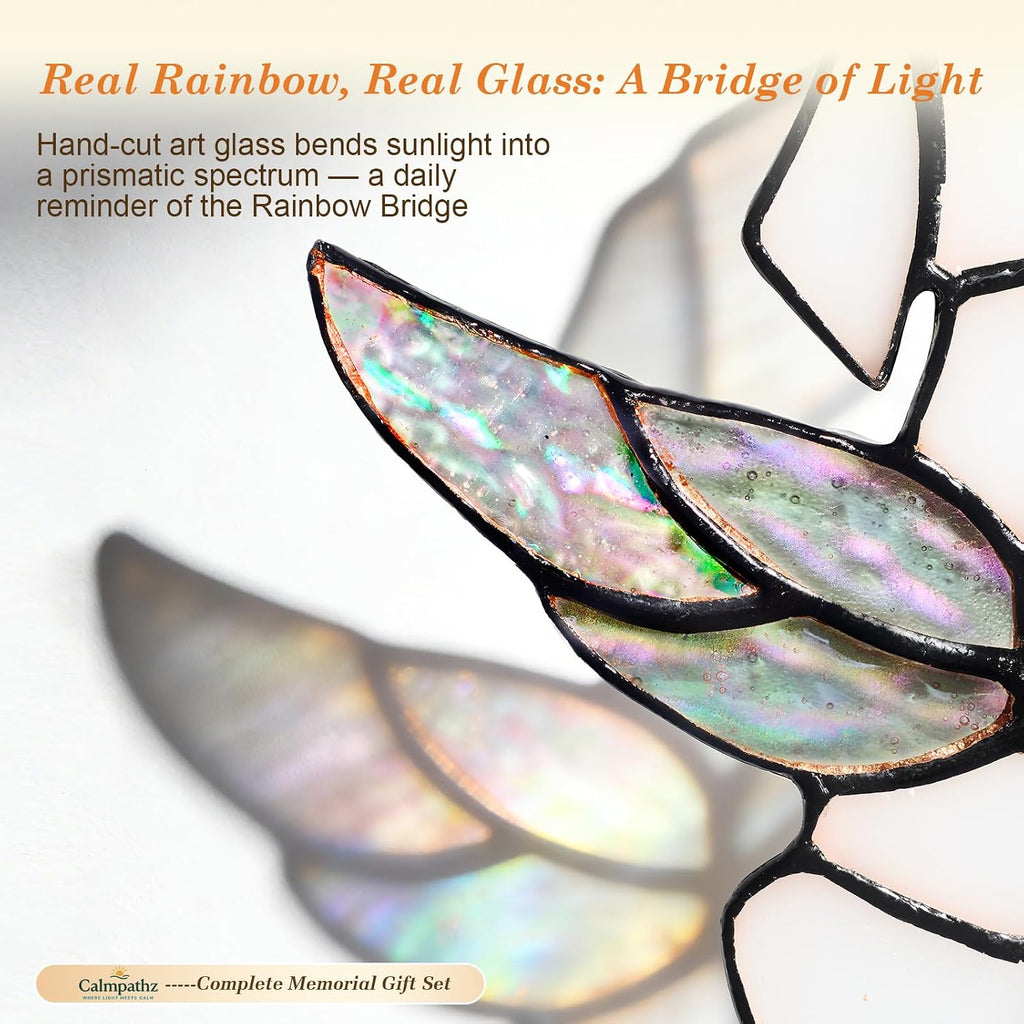 Rainbow Bridge Stained Glass Angel Suncatcher - Dog Memorial Gift