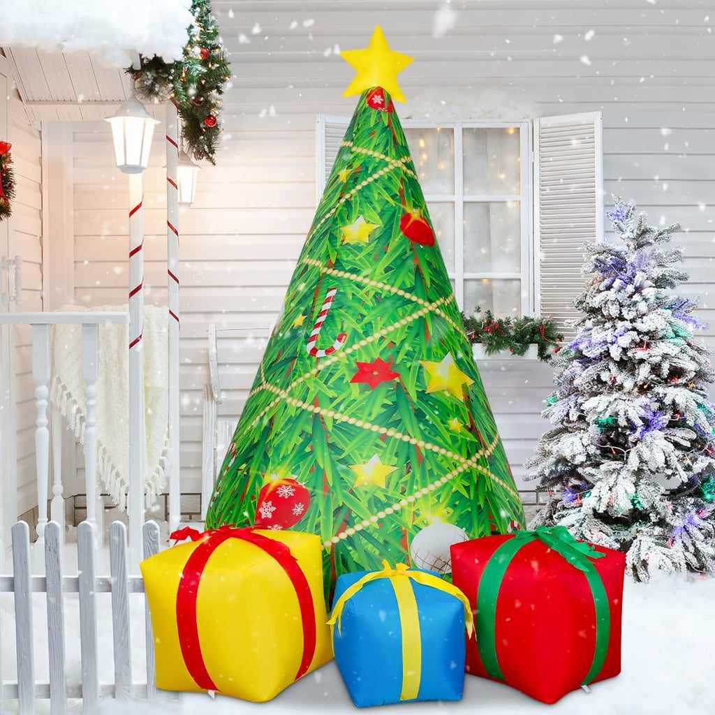 7 FT Christmas Decorations Inflatables Tree Outdoor Blow Up Yard Gift Box with Built-in LEDs for Indoor Party Garden