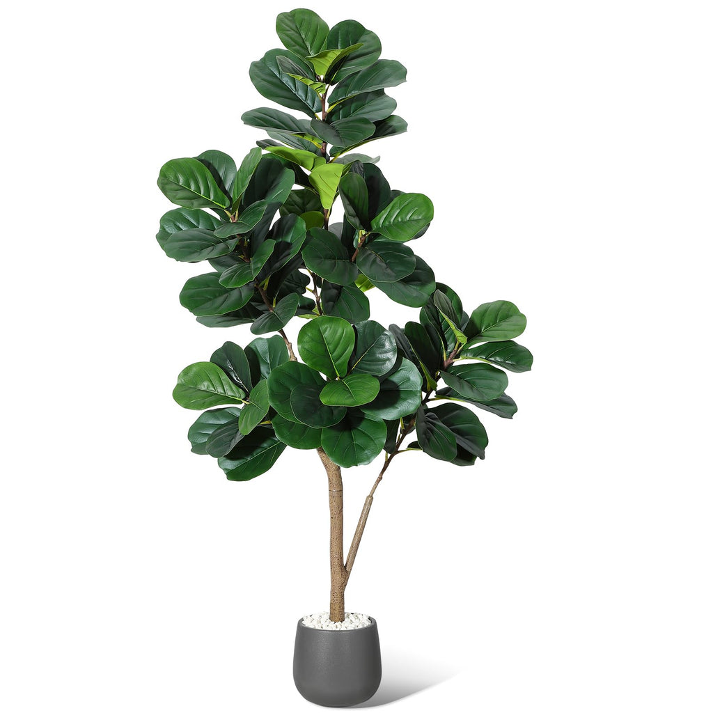 5 ft Fiddle Leaf Fig Tree Artificial with 77 Leaves - Realistic Faux Ficus Lyrata Trees in 7.8 in Grey Planter Pot