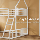 Bunk Bed Twin Over Full, House Bunk Bed Frame with Ladder and Guardrail