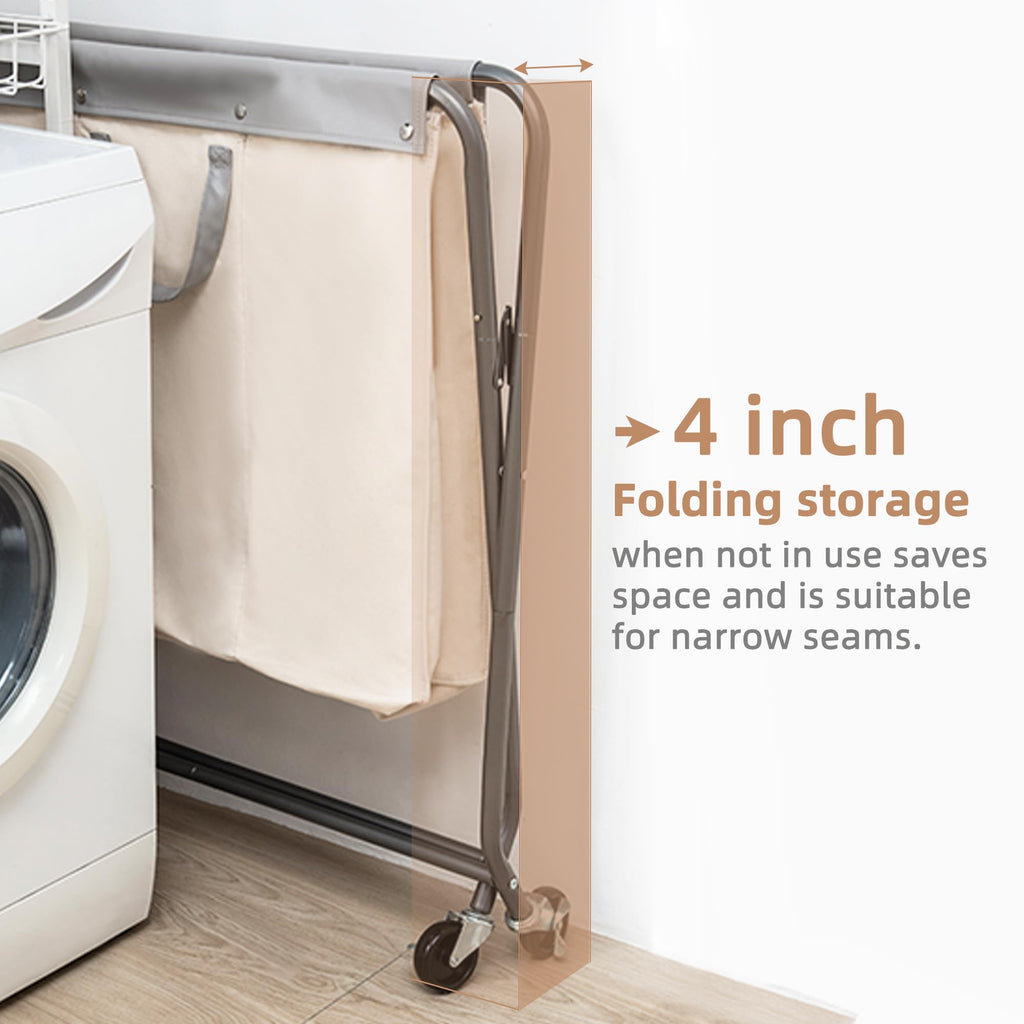 Collapsible Laundry Hamper with Wheels, Rolling Laundry Basket, Heavy Duty Cloth Sorter with Removable Bag