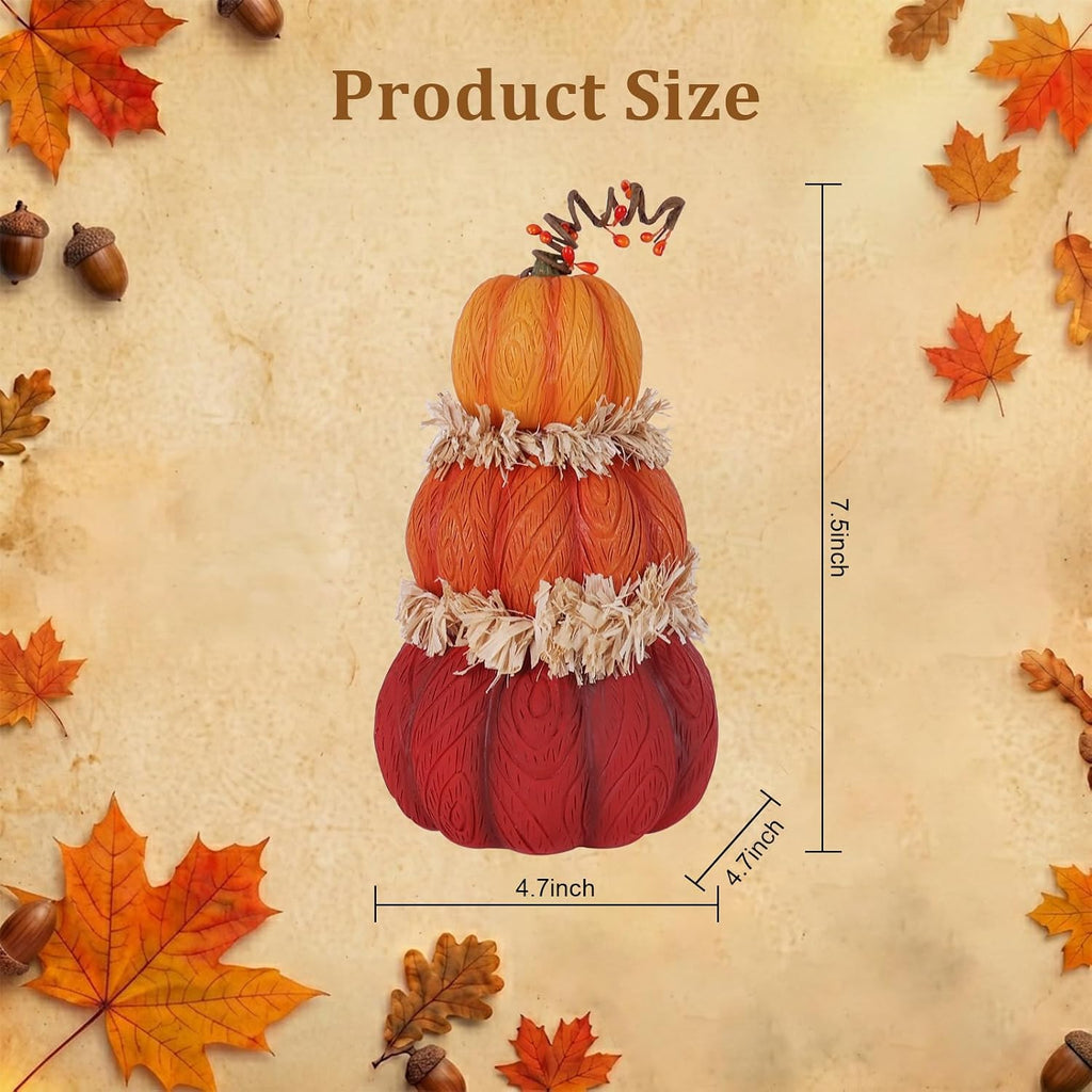 Fall Pumpkin Decor, 7.5in Resin Pumpkins Figurine for Fall Decor, Stacked Knit Textured Pumpkin Fall Decorations