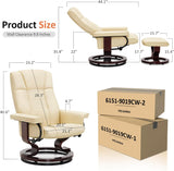Modern Reclining Swivel Lounge Chair and Ottoman — White Faux Leather