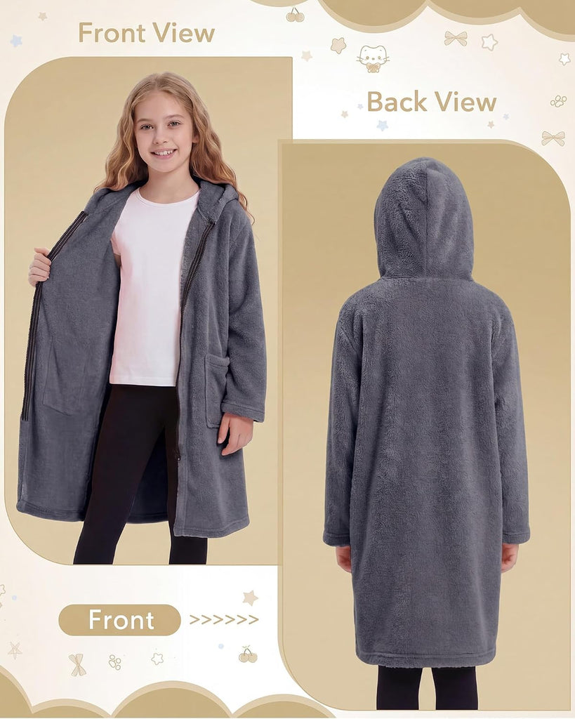 Kids Hooded Bath Towel, Soft Warm Zipper Swim Parka
