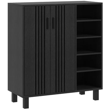 Modern Shoe Cabinet 2 Doors 17 Pair Adjustable Shelves Black
