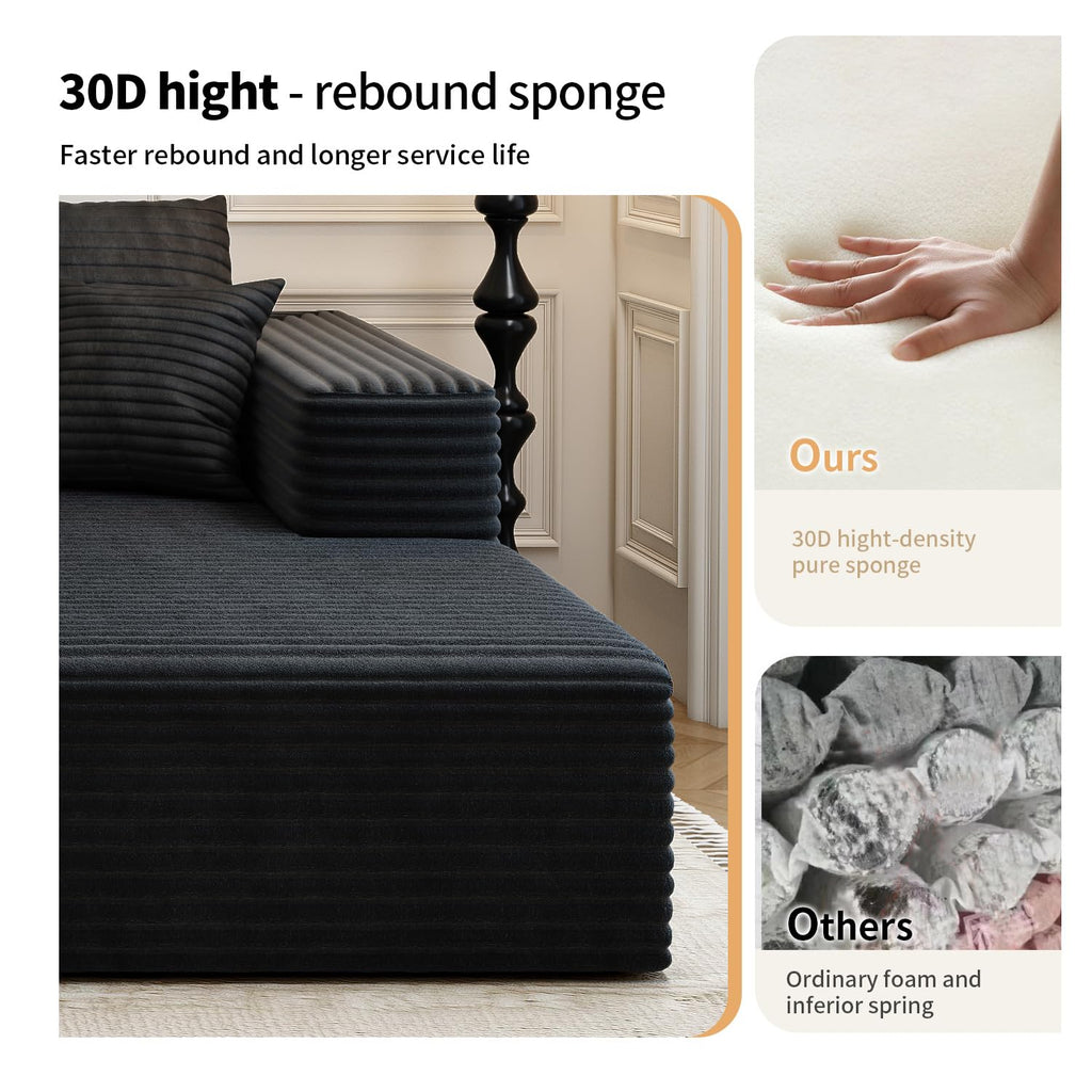 107.5" Cloud Modular Sectional Sofa with 1 Ottoman, Modern Minimalist Upholstered Couches, Comfort U Shaped Sofa, Deep