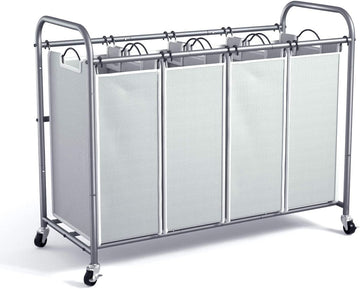 Laundry Hamper Sorter Cart, 4-Section Organizer with Lockable Wheels