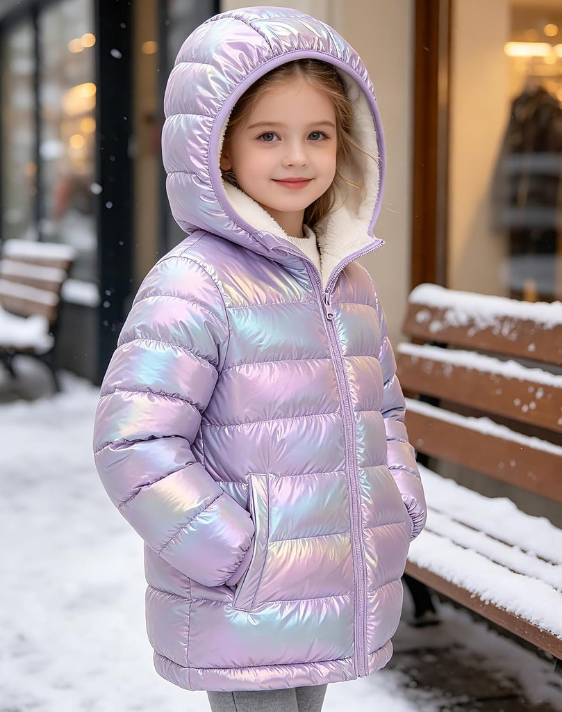 Girls Hooded Puffer Jacket Warmth Padded Winter Coat