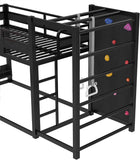 Twin Bunk Bed with Basketball Hoop, Pull-up Rings and Climbing Wall, Twin Bunk Bed with Slide and Bookcase
