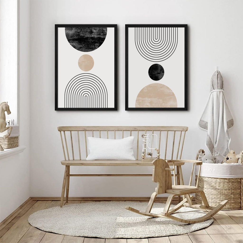 Mid Century Modern Wall Art Prints Set of 2 Neutral Abstract Geometric Wall Art Boho Canvas Prints Mid Century Eoind