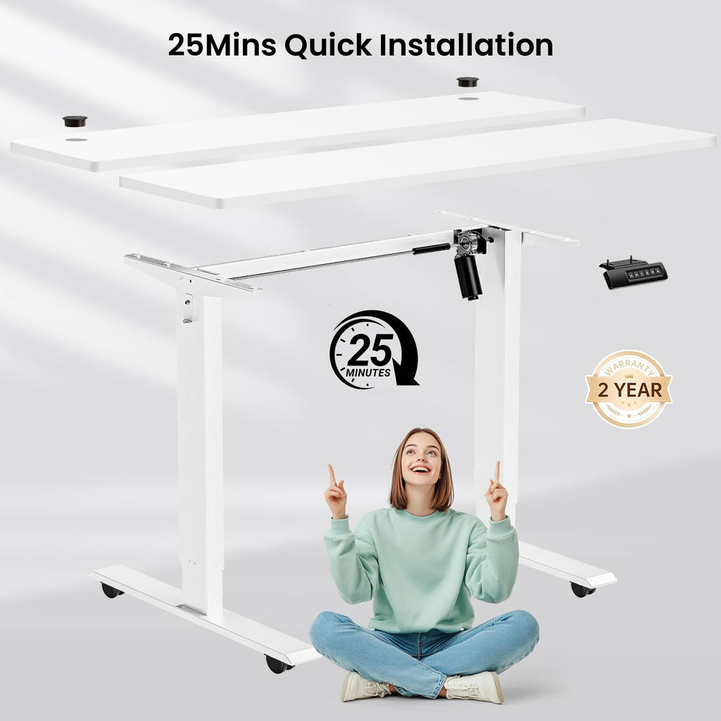 63x24 Inch Electric Standing Desk with Mouse Pad, White