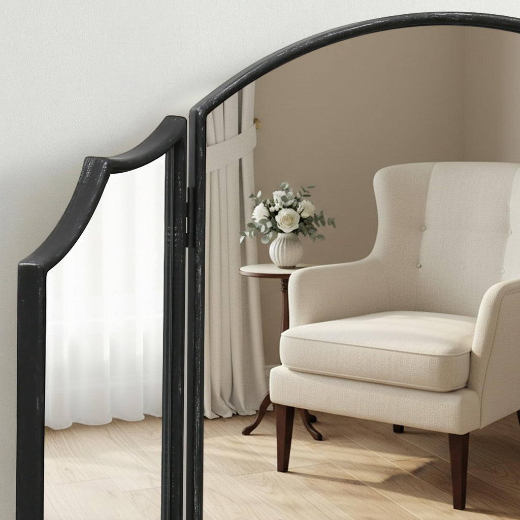 Black Scalloped Vanity Mirror: 36"x24" Three Sided Dresser Miror