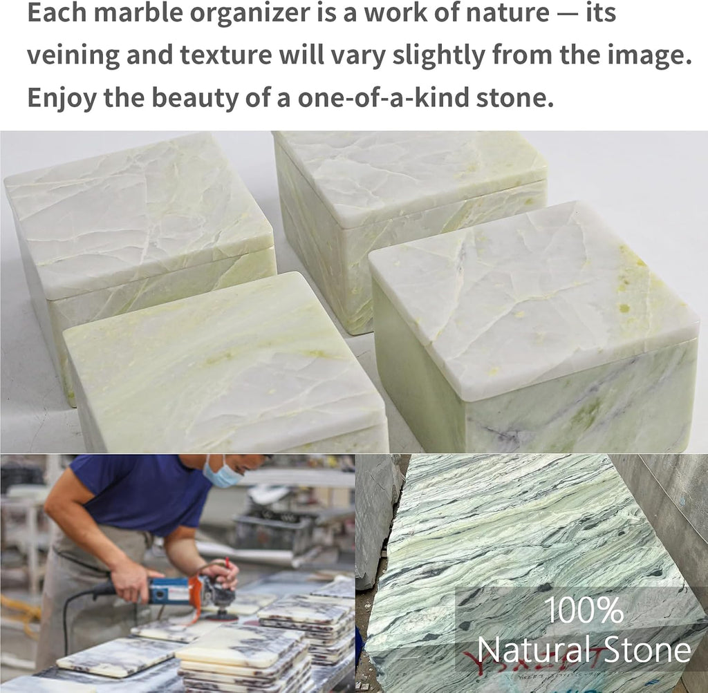 Natural Marble Storage Box with Lid, Stone Decorative Organizer Box for Jewelry, Luxury Keepsake Boxes Decor, Square