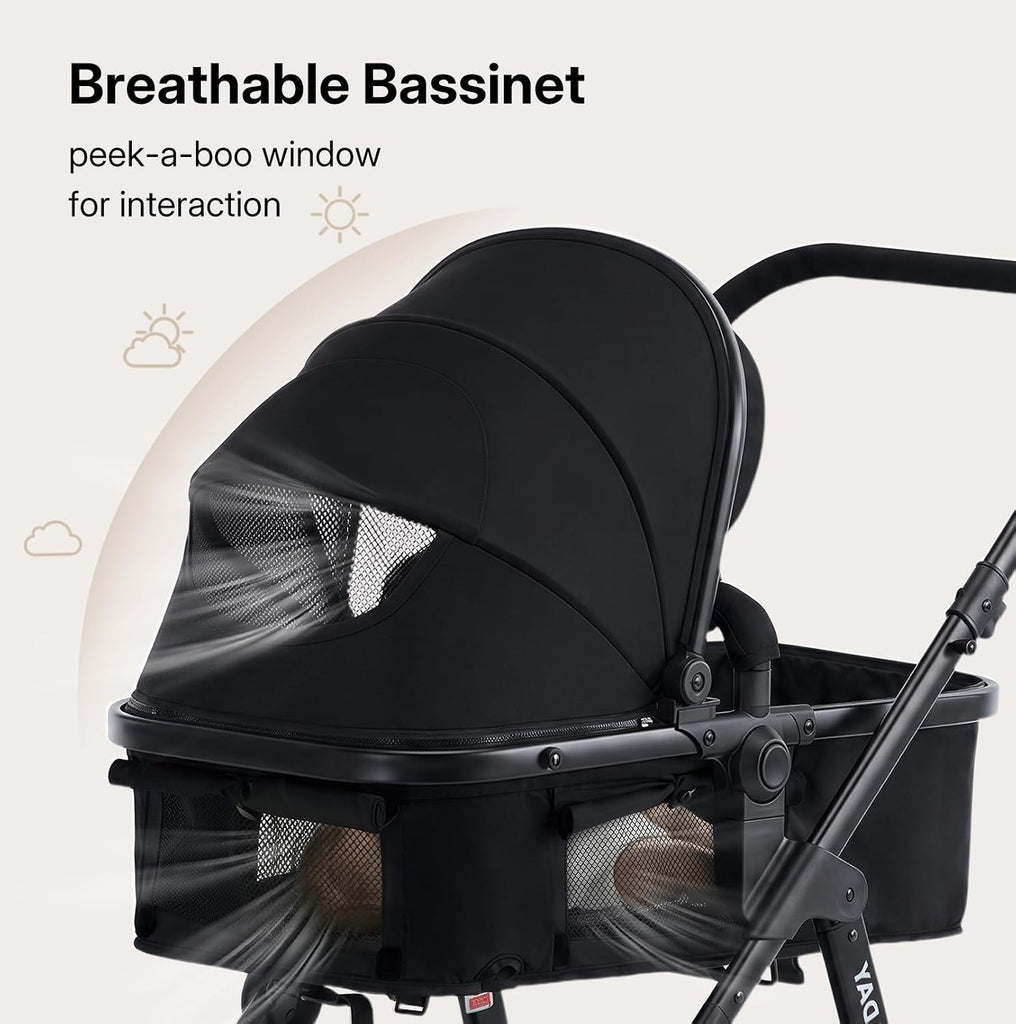 Stroller, in-1 Reversible Toddler Seat with Lie-Flat Mode, Foldable Infant Stroller with Canopy, One Button Brake
