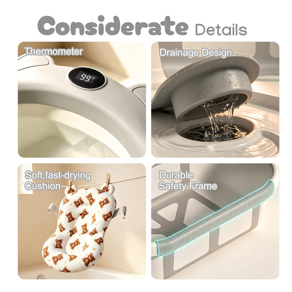 Collapsible Baby Bathtub for Newborn Infant to Toddler 0-36 Months