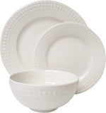 Tabletops Gallery Embossed White Porcelain Round Dinnerware - Bloom 12 Piece Dinnerware Set