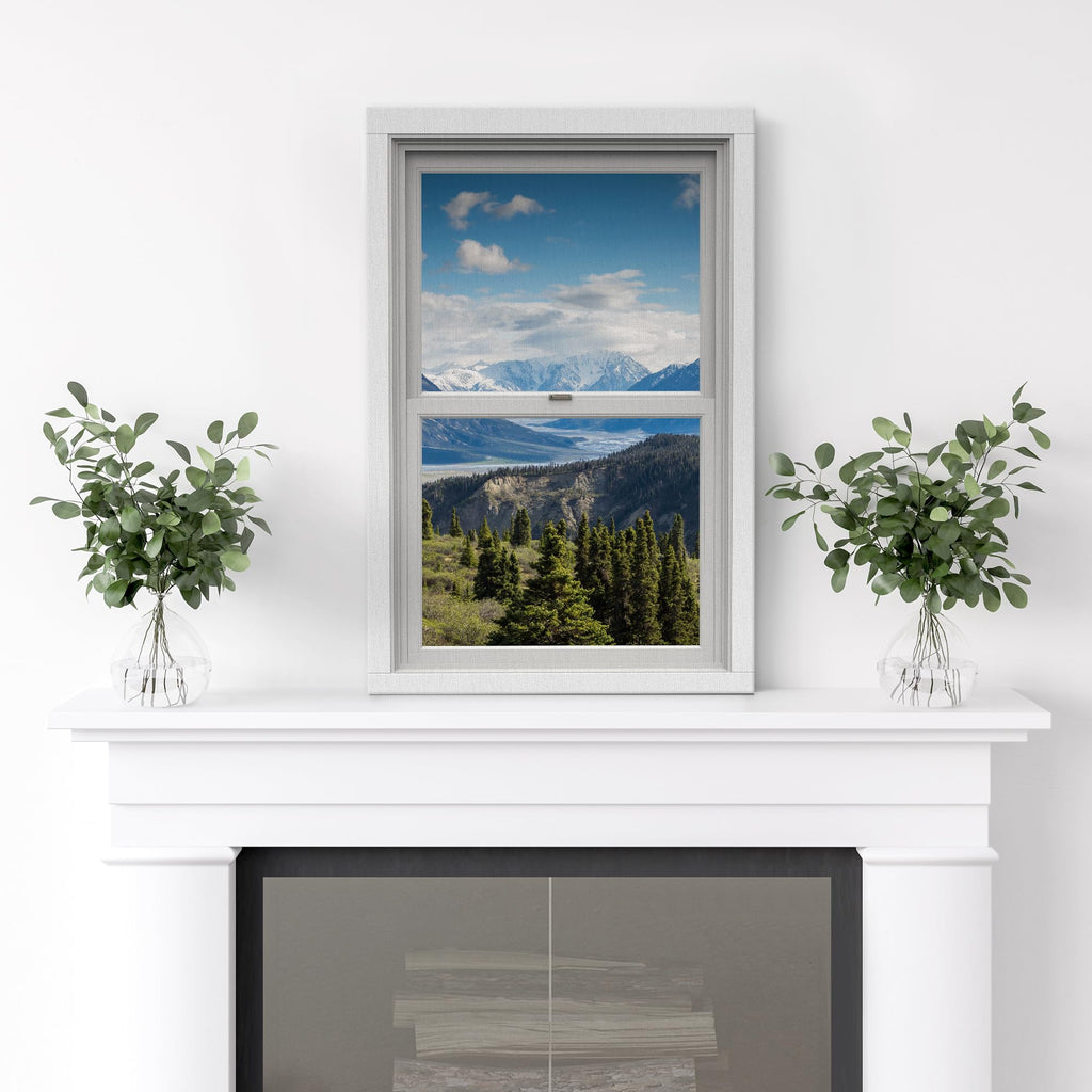 Canvas Print Wall Art Window View Blue Cloud Sky Mountain Range Forest Meadow Nature Wilderness Photography Digital