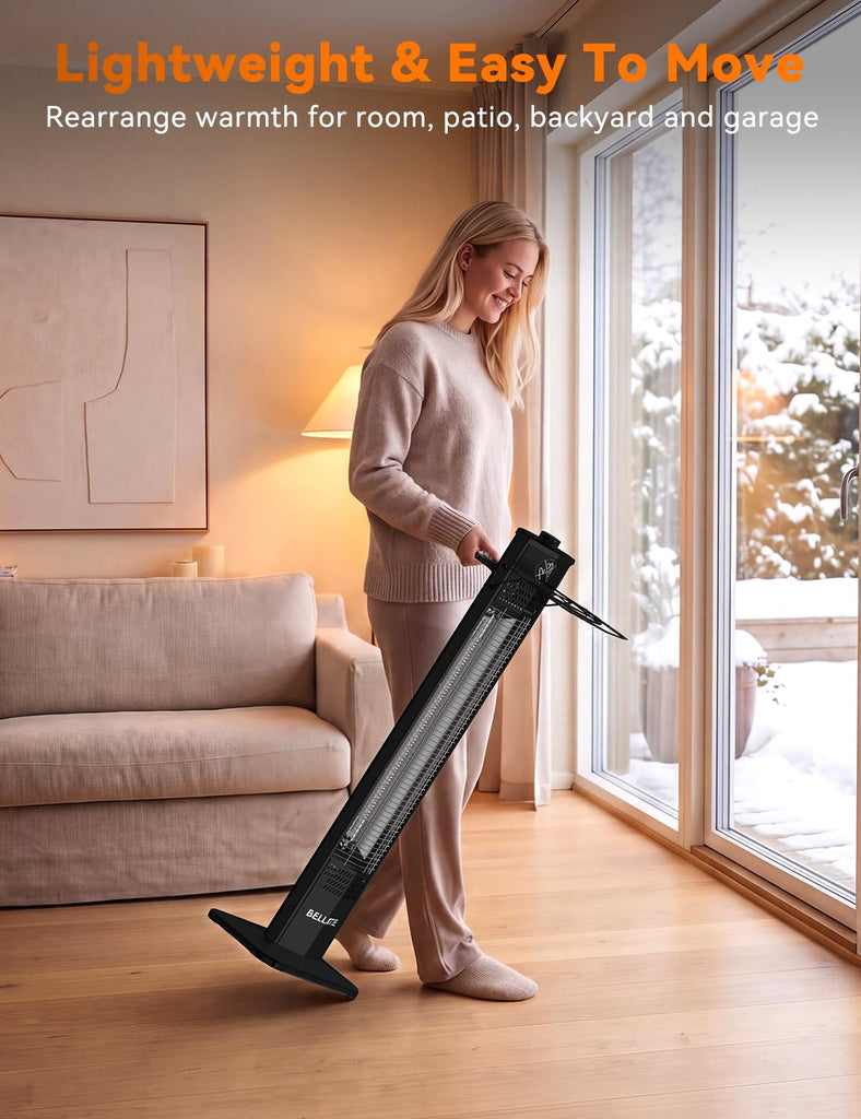 Patio Heater for Outdoor Use, 1500W 36-inch Infrared Electric Heater, Instant Heating, 3 Levels, Tip-Over & Overheat