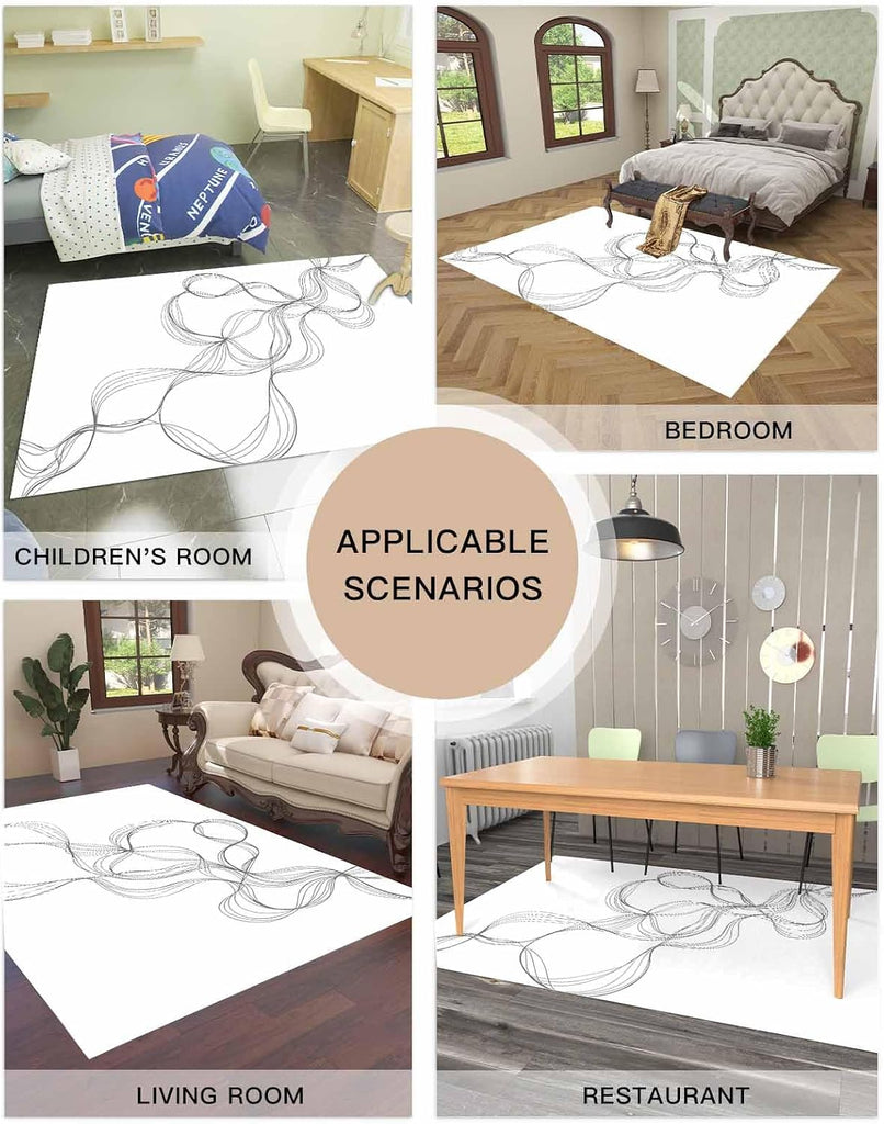 Abstract Minimalist Line on White Area Rug, Living Room & Bedroom Decor, Modern Art Plush Carpet 32x60in