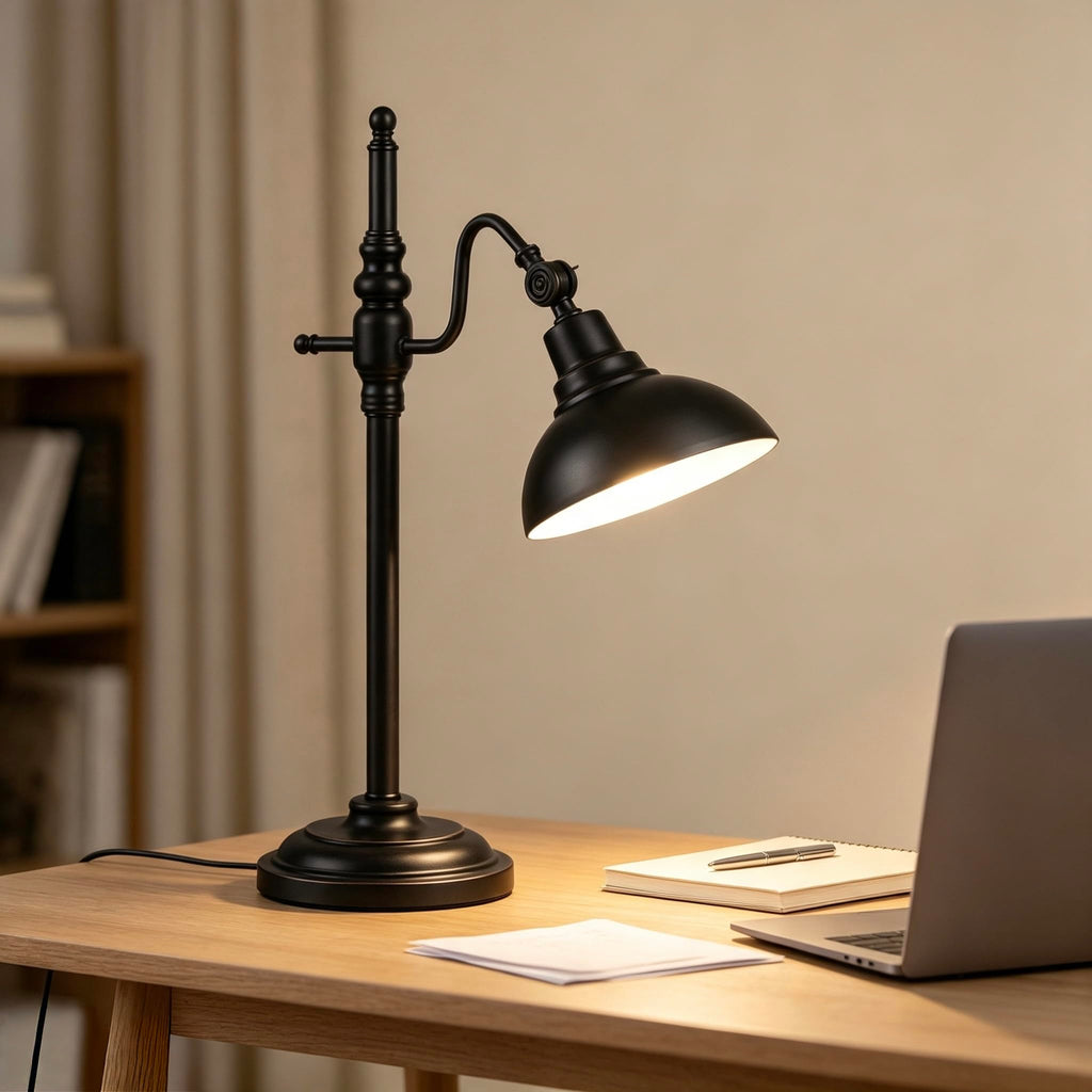 Black Farmhouse Desk Lamp, Industrial Metal Eye-Caring Table Lamp,Vintage Desk Lamp Living Room Dorm