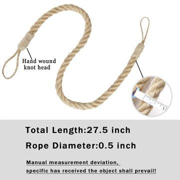 Jute Curtain Tiebacks Ropes Tie-Backs, Handmade Curtain Holdbacks Bohemian Style Woven TieBacks(Jute,2pack)