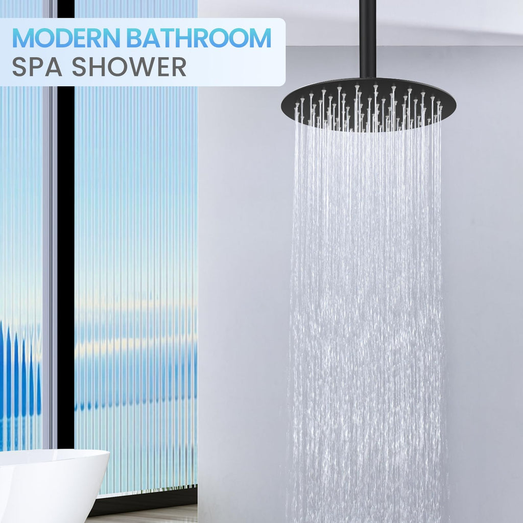 10 Inch Matte Black Round Rain Shower Head, All Metal Stainless Steel Rainfall Shower Heads with 100 Anti-Clog