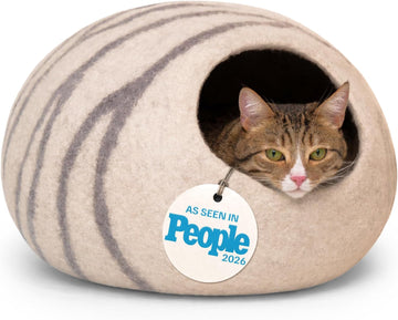 Cat Cave - Merino Wool Bed for Indoor Cats (Light Gray, Large)